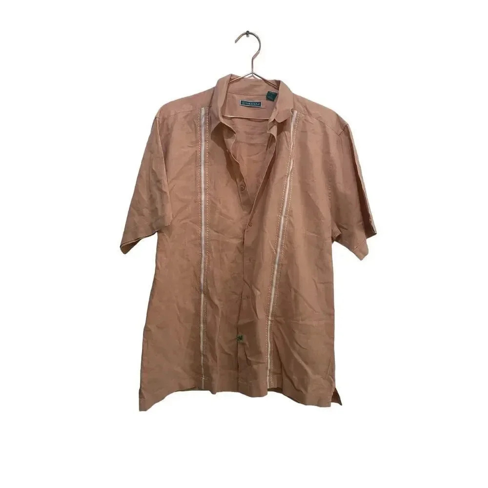 Cubavera Tan Short Sleeve Button Down Casual Shirt Size Large